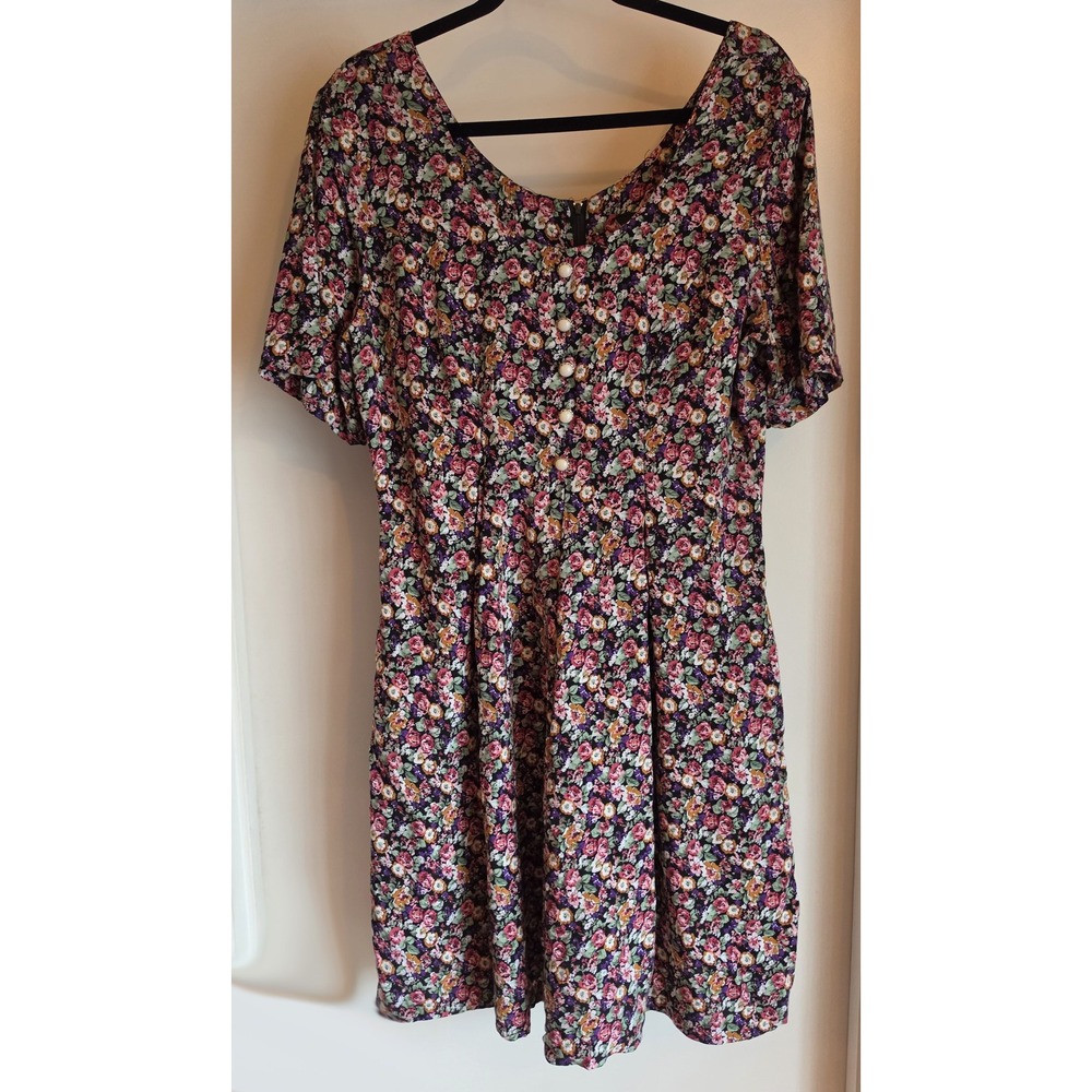 Stuart Alan Floral Dress Black Scoop Neck Vintage Boho Romper Retro 90s